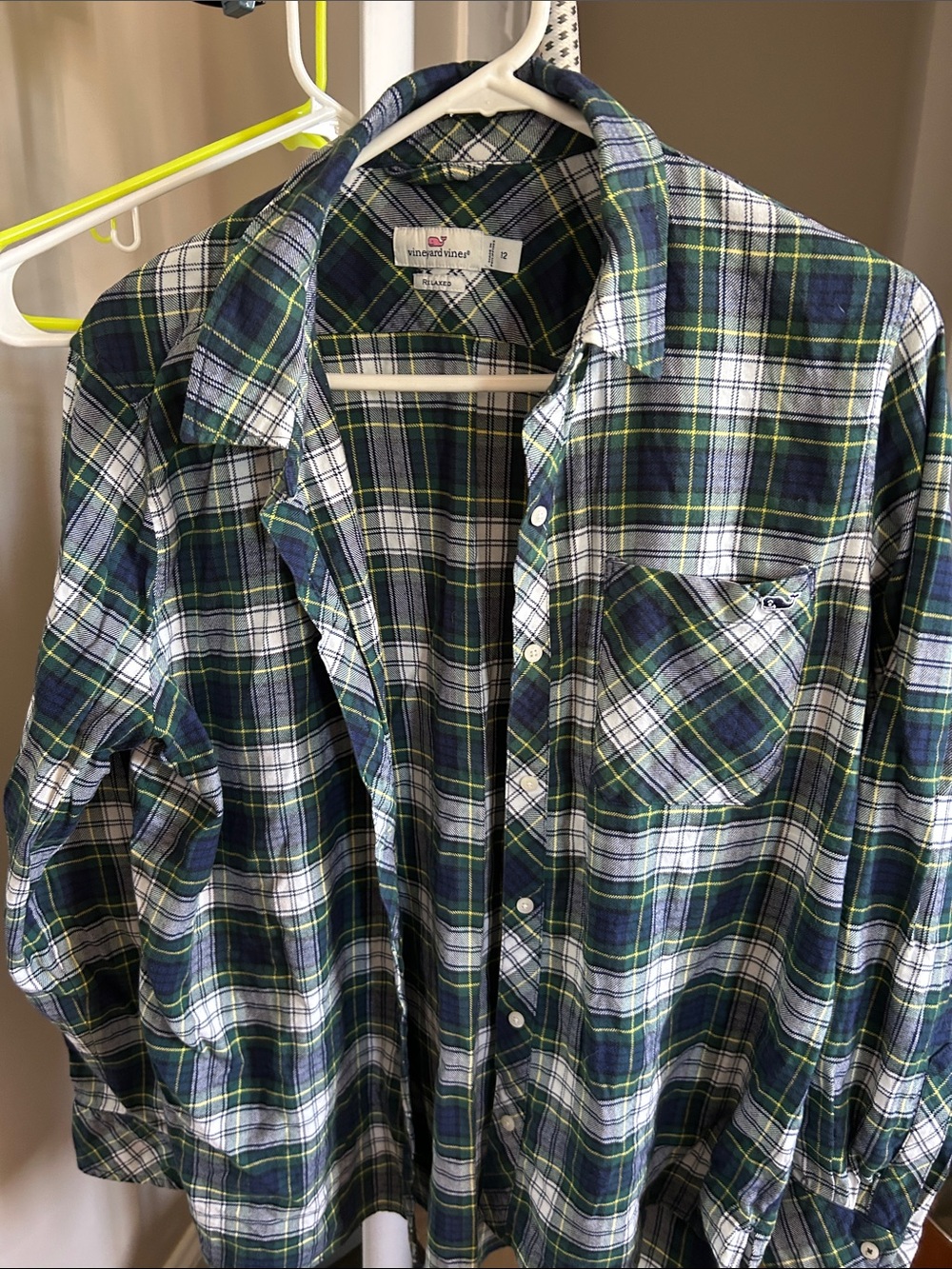 Vineyard Vines Green and Blue Plaid Button-Down Shirt women’s size 12